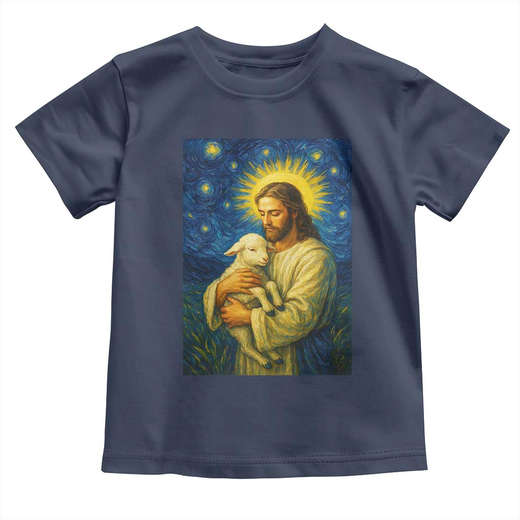 Jesus Christian Toddler T Shirt Hug Lamb Starry Night Van Gogh TS14 Navy Print Your Wear
