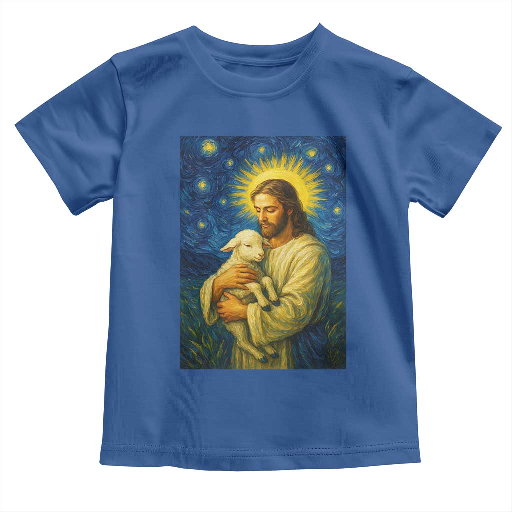 Jesus Christian Toddler T Shirt Hug Lamb Starry Night Van Gogh TS14 Royal Blue Print Your Wear