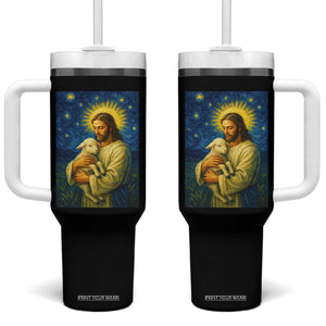 Jesus Christian Tumbler With Handle Hug Lamb Starry Night Van Gogh TS14 One Size: 40 oz Black Print Your Wear