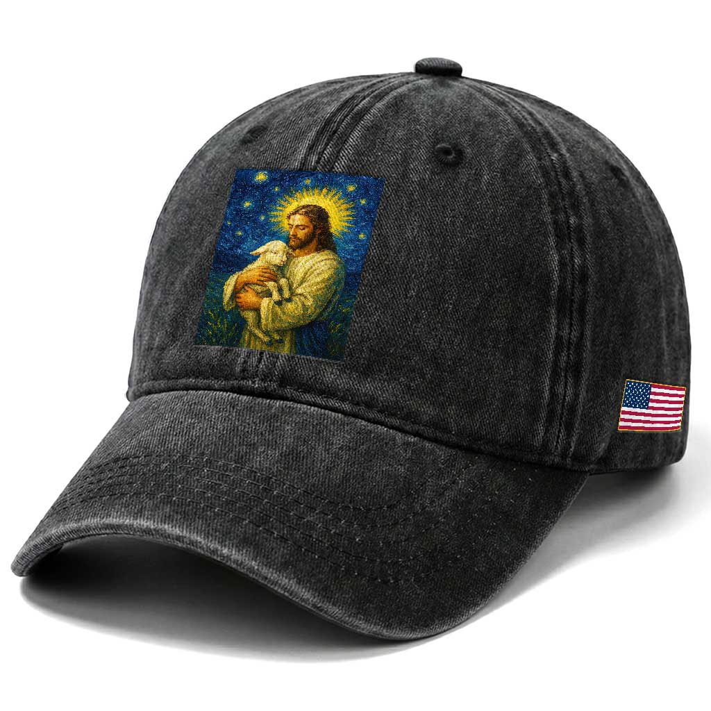 Jesus Christian Washed Cotton Baseball Cap Hug Lamb Starry Night Van Gogh TS14 Print Your Wear