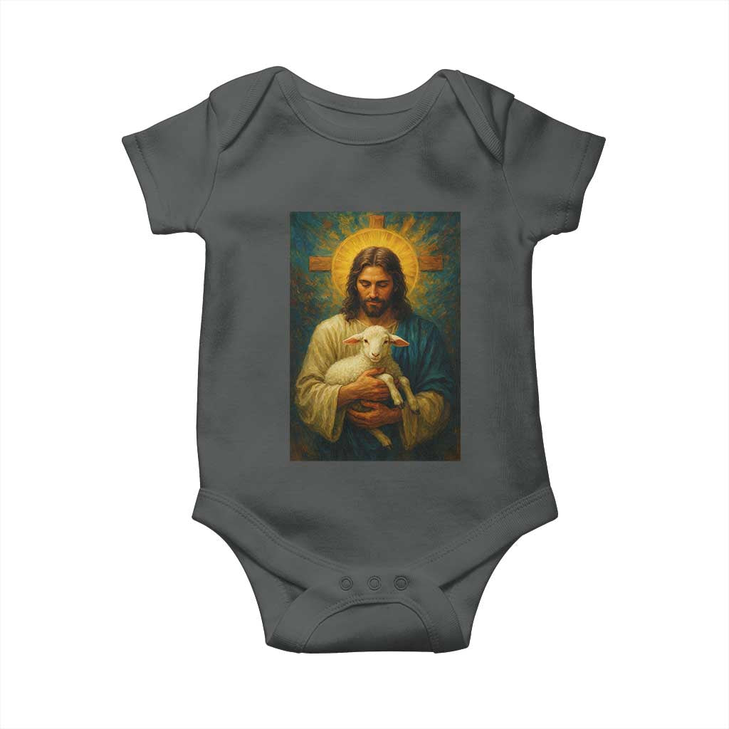 Jesus Christian Baby Onesie Hug Lamb Faith Easter TS14 Dark Heather Print Your Wear