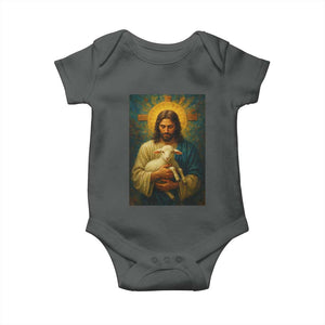 Jesus Christian Baby Onesie Hug Lamb Faith Easter TS14 Dark Heather Print Your Wear
