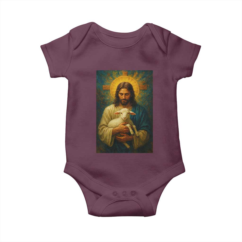 Jesus Christian Baby Onesie Hug Lamb Faith Easter TS14 Maroon Print Your Wear