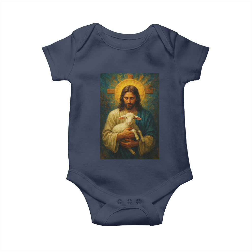Jesus Christian Baby Onesie Hug Lamb Faith Easter TS14 Navy Print Your Wear