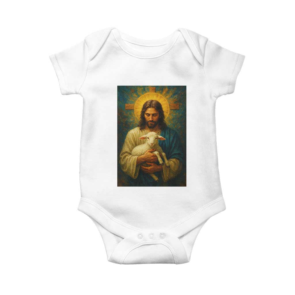 Jesus Christian Baby Onesie Hug Lamb Faith Easter TS14 White Print Your Wear