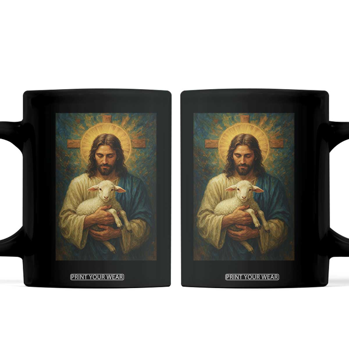Jesus Christian Coffee Mug Hug Lamb Faith Easter TS14 Black Print Your Wear