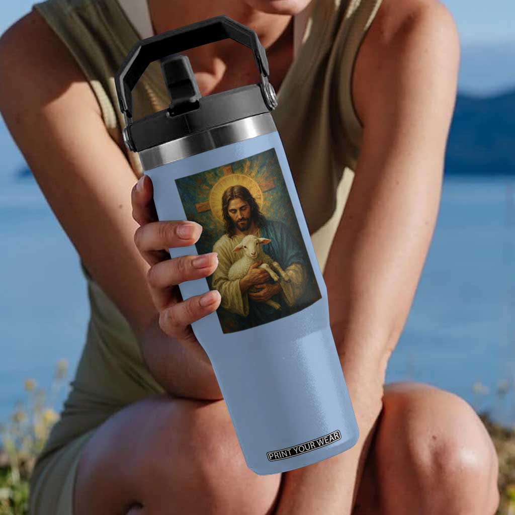 Jesus Christian Flip Straw Tumbler Hug Lamb Faith Easter TS14 One Size: 30 oz Light Blue Print Your Wear