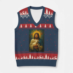 Jesus Christian V-Neck Knit Sweater Vest Hug Lamb Faith Easter TS14 Navy Red Print Your Wear