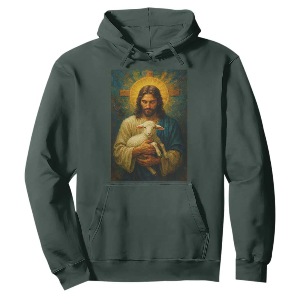 Jesus Christian Hoodie Hug Lamb Faith Easter TS14 Dark Forest Green Print Your Wear
