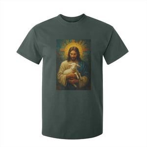 Jesus Christian T Shirt For Kid Hug Lamb Faith Easter TS14 Dark Forest Green Print Your Wear