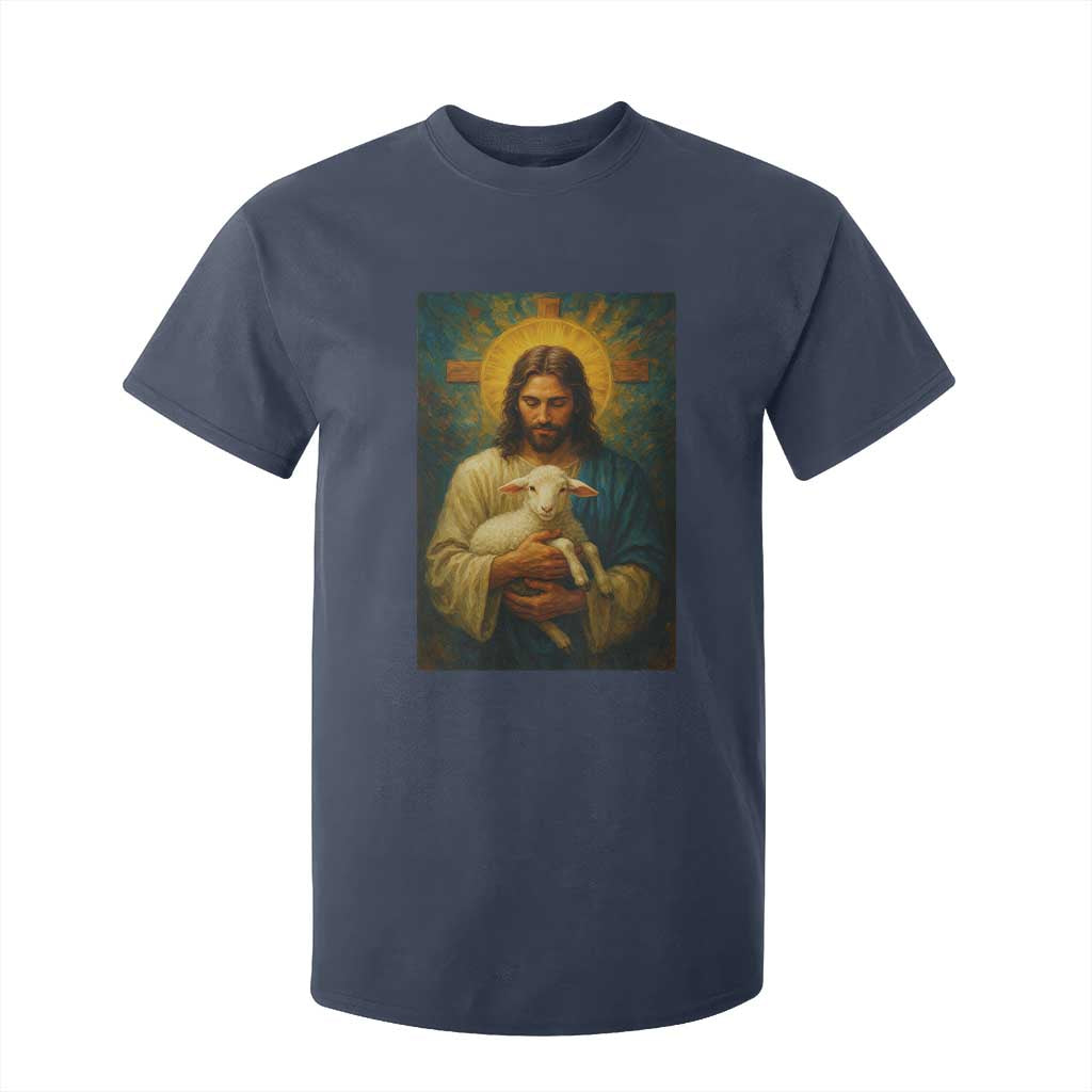 Jesus Christian T Shirt For Kid Hug Lamb Faith Easter TS14 Navy Print Your Wear