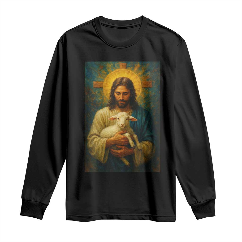 Jesus Christian Long Sleeve Shirt Hug Lamb Faith Easter TS14 Black Print Your Wear