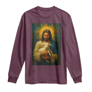 Jesus Christian Long Sleeve Shirt Hug Lamb Faith Easter TS14 Maroon Print Your Wear