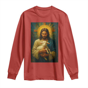 Jesus Christian Long Sleeve Shirt Hug Lamb Faith Easter TS14 Red Print Your Wear