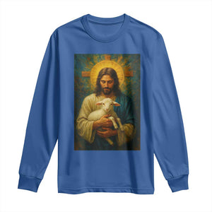 Jesus Christian Long Sleeve Shirt Hug Lamb Faith Easter TS14 Royal Blue Print Your Wear