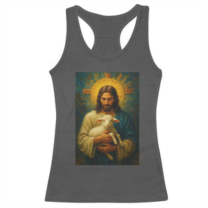 Jesus Christian Racerback Tank Top Hug Lamb Faith Easter TS14 Dark Heather Print Your Wear