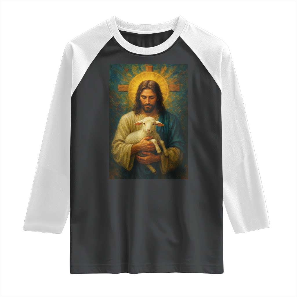 Jesus Christian Raglan Shirt Hug Lamb Faith Easter TS14 Black White Print Your Wear