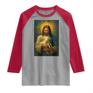 Jesus Christian Raglan Shirt Hug Lamb Faith Easter TS14 Sport Gray Red Print Your Wear
