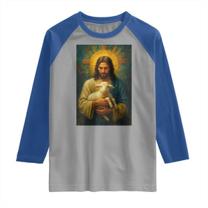 Jesus Christian Raglan Shirt Hug Lamb Faith Easter TS14 Sport Gray Royal Print Your Wear