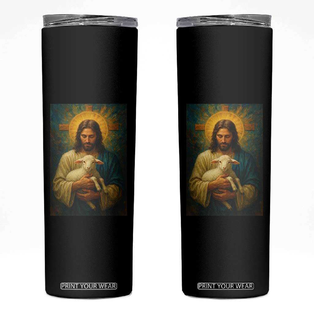 Jesus Christian Skinny Tumbler Hug Lamb Faith Easter TS14 Black Print Your Wear