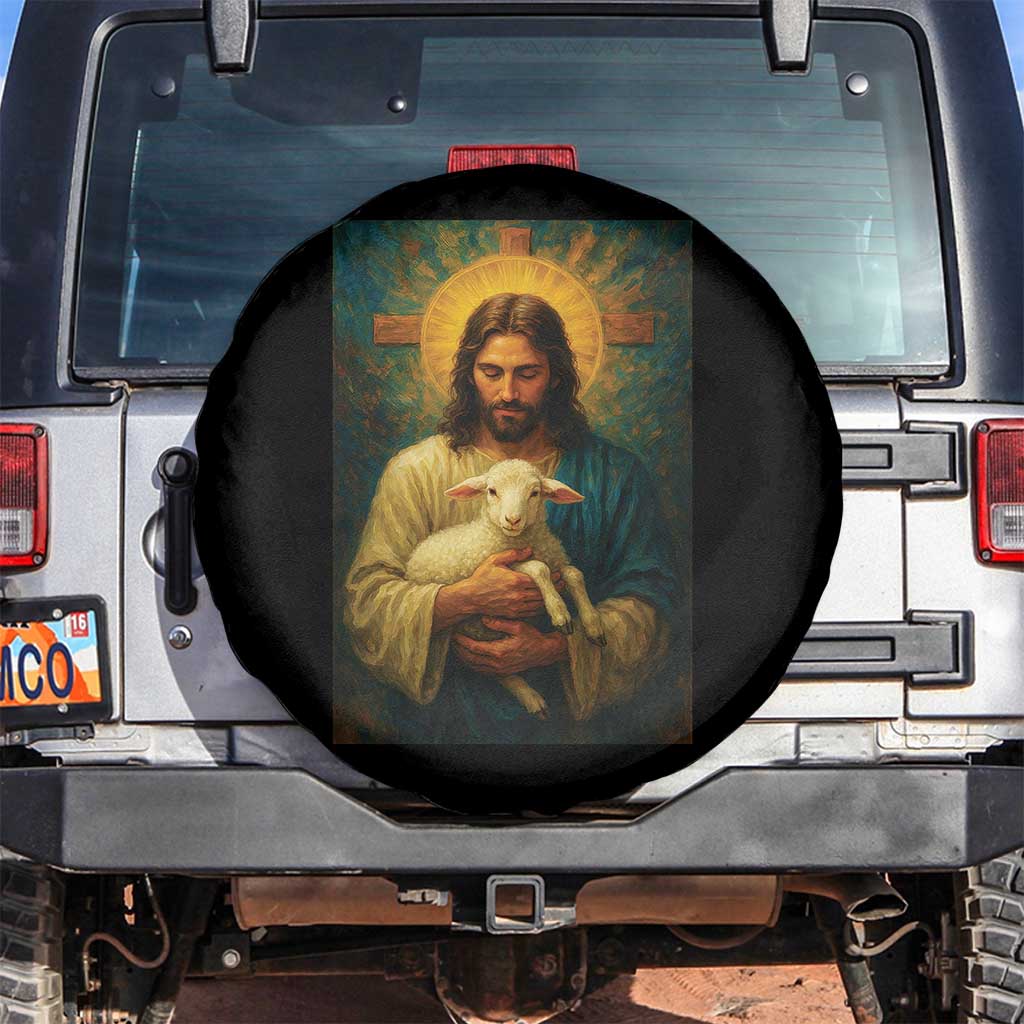 Jesus Christian Spare Tire Cover Hug Lamb Faith Easter TS14 No hole Black Print Your Wear