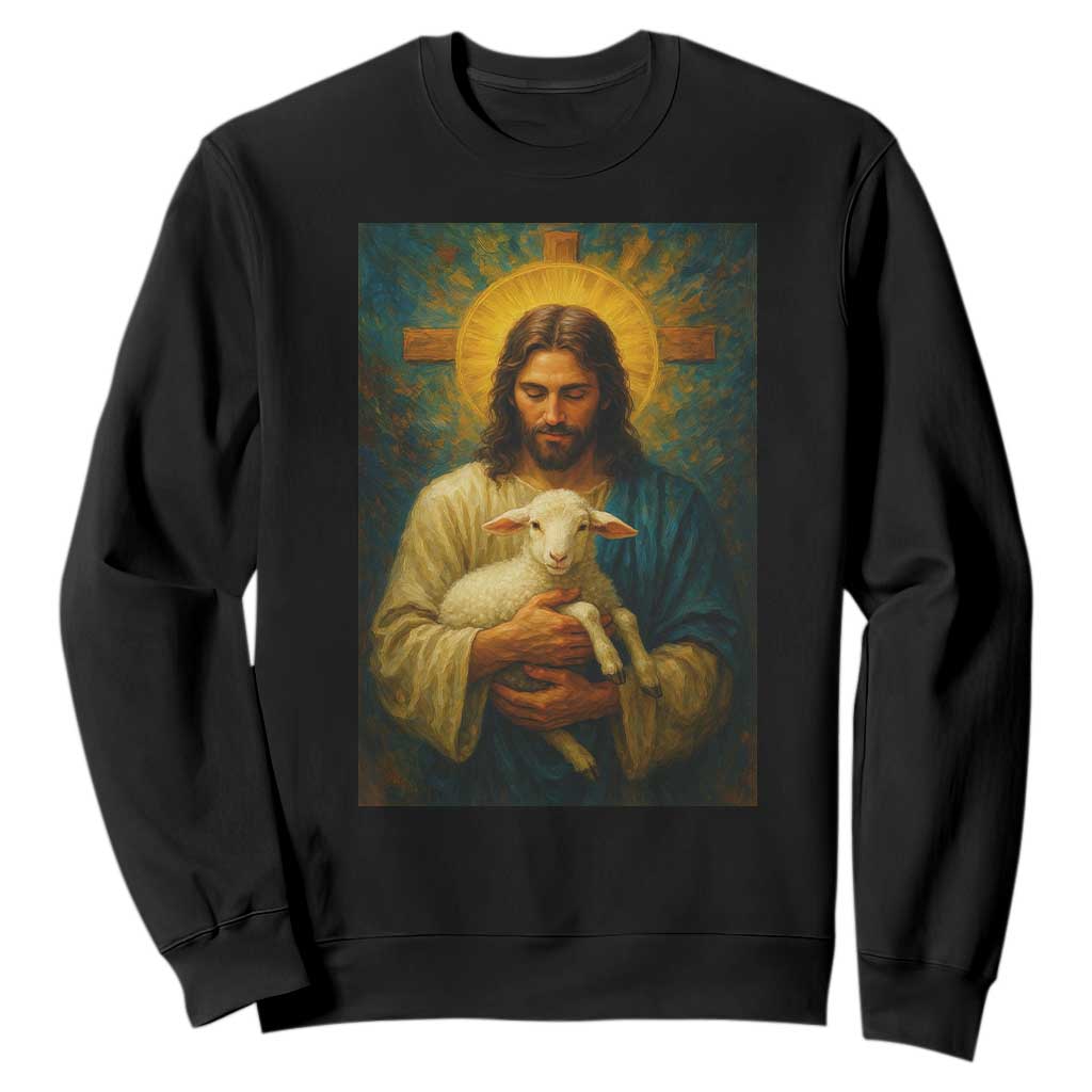 Jesus Christian Sweatshirt Hug Lamb Faith Easter TS14 Black Print Your Wear