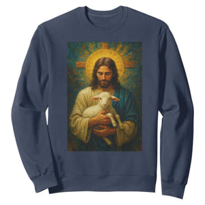 Jesus Christian Sweatshirt Hug Lamb Faith Easter TS14 Navy Print Your Wear