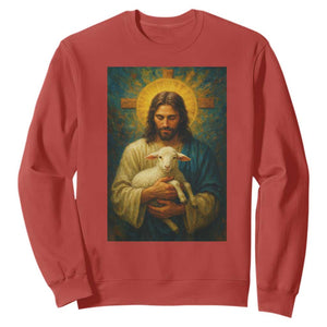 Jesus Christian Sweatshirt Hug Lamb Faith Easter TS14 Red Print Your Wear