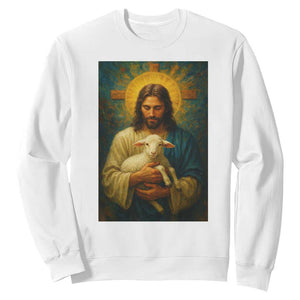 Jesus Christian Sweatshirt Hug Lamb Faith Easter TS14 White Print Your Wear