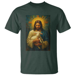 Jesus Christian T Shirt Hug Lamb Faith Easter TS14 Dark Forest Green Print Your Wear