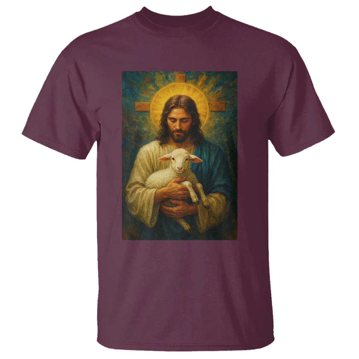 Jesus Christian T Shirt Hug Lamb Faith Easter TS14 Maroon Print Your Wear