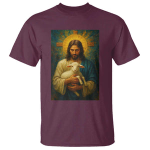 Jesus Christian T Shirt Hug Lamb Faith Easter TS14 Maroon Print Your Wear