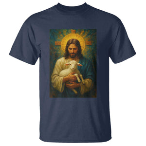 Jesus Christian T Shirt Hug Lamb Faith Easter TS14 Navy Print Your Wear