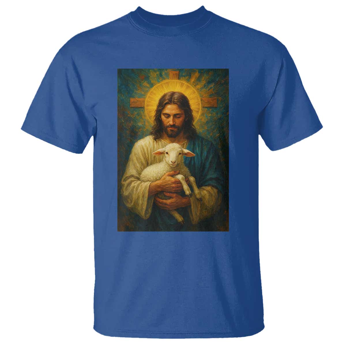 Jesus Christian T Shirt Hug Lamb Faith Easter TS14 Royal Blue Print Your Wear