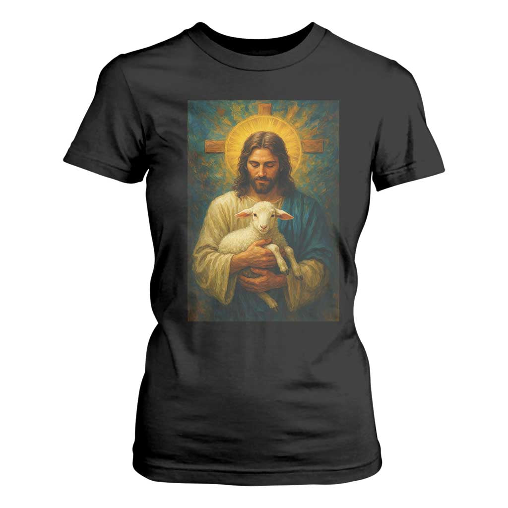 Jesus Christian T Shirt For Women Hug Lamb Faith Easter TS14 Black Print Your Wear