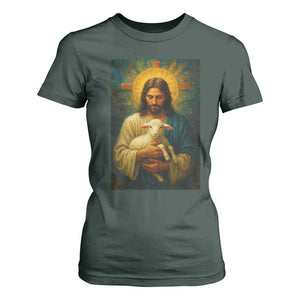 Jesus Christian T Shirt For Women Hug Lamb Faith Easter TS14 Dark Forest Green Print Your Wear