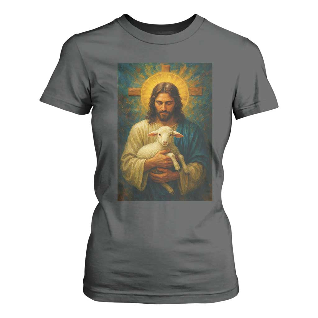 Jesus Christian T Shirt For Women Hug Lamb Faith Easter TS14 Dark Heather Print Your Wear