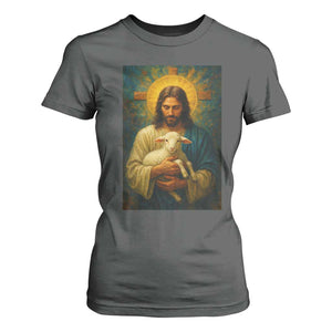 Jesus Christian T Shirt For Women Hug Lamb Faith Easter TS14 Dark Heather Print Your Wear
