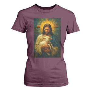 Jesus Christian T Shirt For Women Hug Lamb Faith Easter TS14 Maroon Print Your Wear