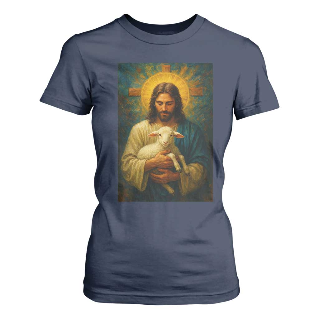 Jesus Christian T Shirt For Women Hug Lamb Faith Easter TS14 Navy Print Your Wear