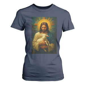 Jesus Christian T Shirt For Women Hug Lamb Faith Easter TS14 Navy Print Your Wear
