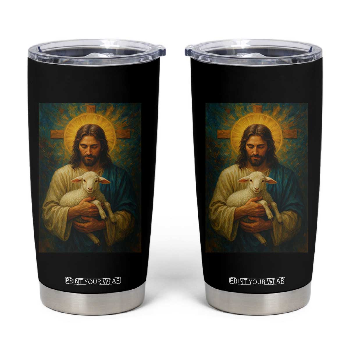 Jesus Christian Tumbler Cup Hug Lamb Faith Easter TS14 Black Print Your Wear