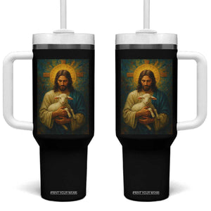 Jesus Christian Tumbler With Handle Hug Lamb Faith Easter TS14 One Size: 40 oz Black Print Your Wear