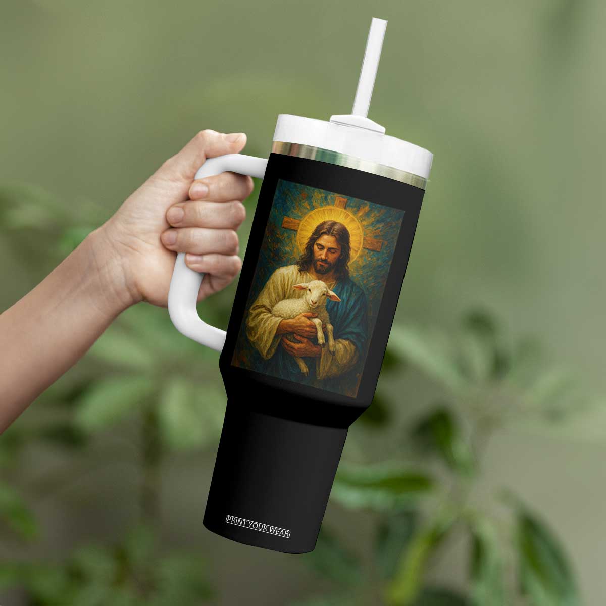 Jesus Christian Tumbler With Handle Hug Lamb Faith Easter TS14 Print Your Wear