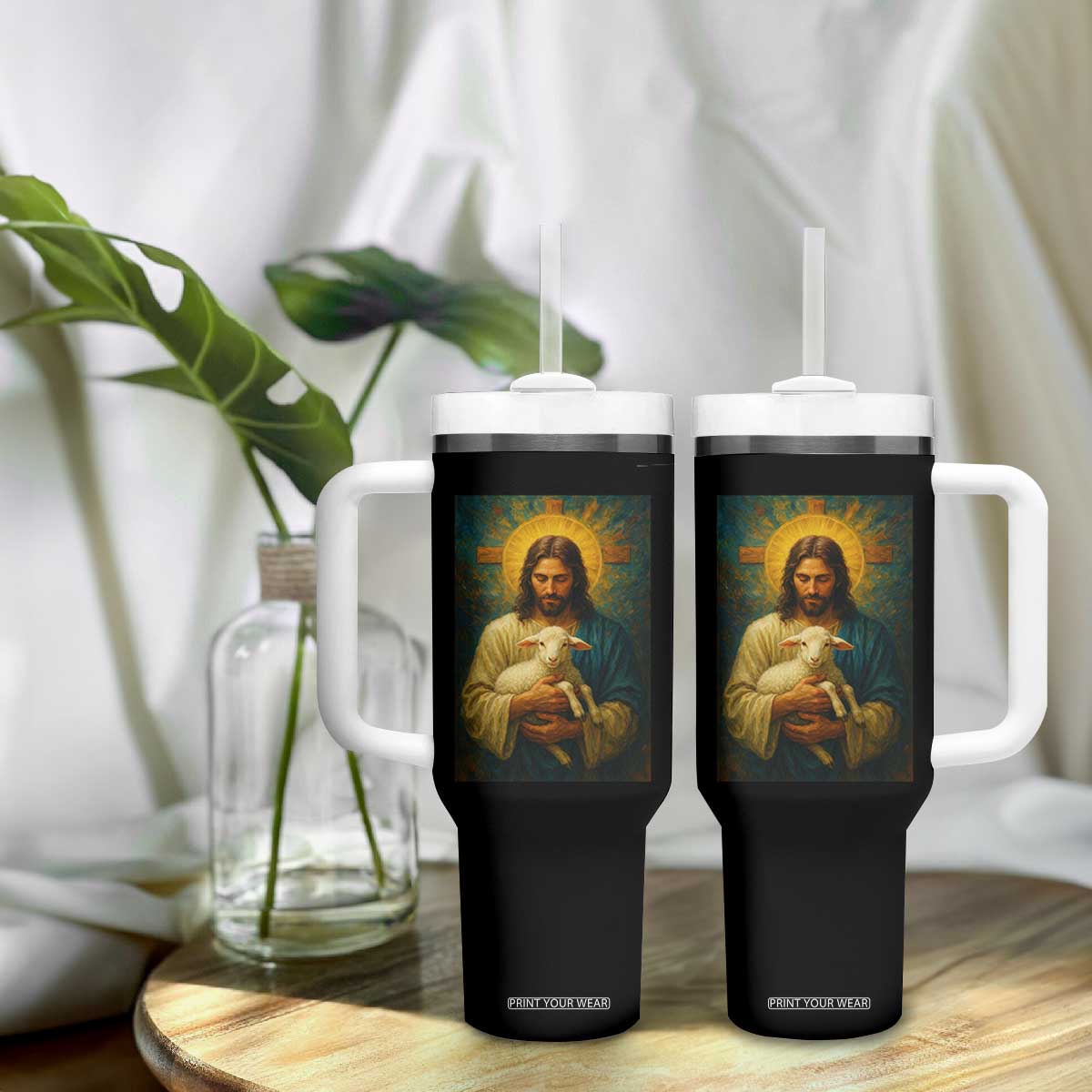 Jesus Christian Tumbler With Handle Hug Lamb Faith Easter TS14 Print Your Wear