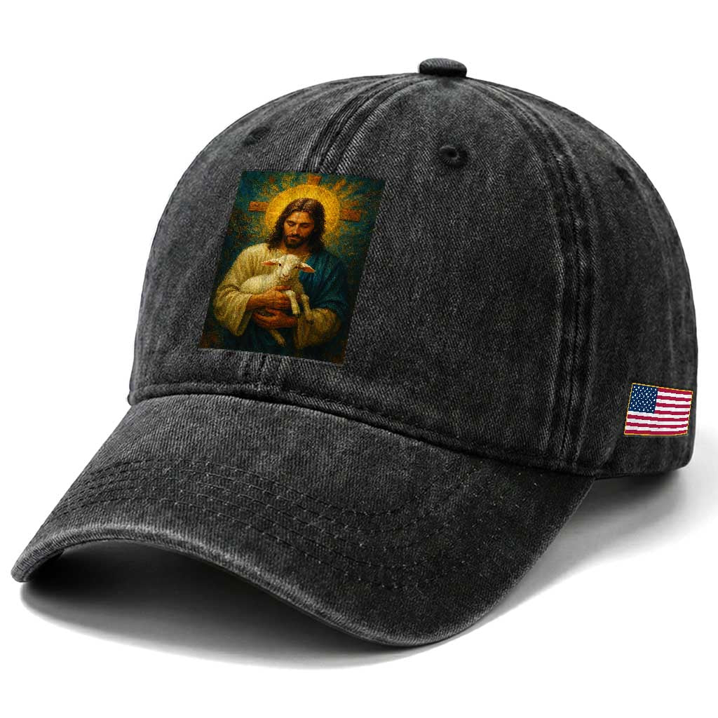 Jesus Christian Washed Cotton Baseball Cap Hug Lamb Faith Easter TS14 Print Your Wear