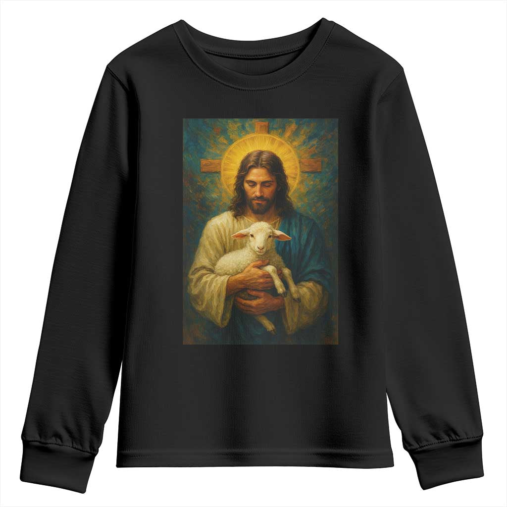 Jesus Christian Youth Sweatshirt Hug Lamb Faith Easter TS14 Black Print Your Wear