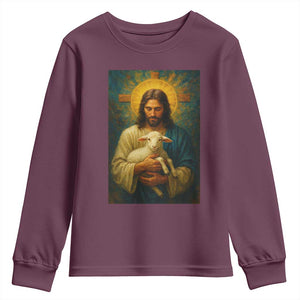 Jesus Christian Youth Sweatshirt Hug Lamb Faith Easter TS14 Maroon Print Your Wear