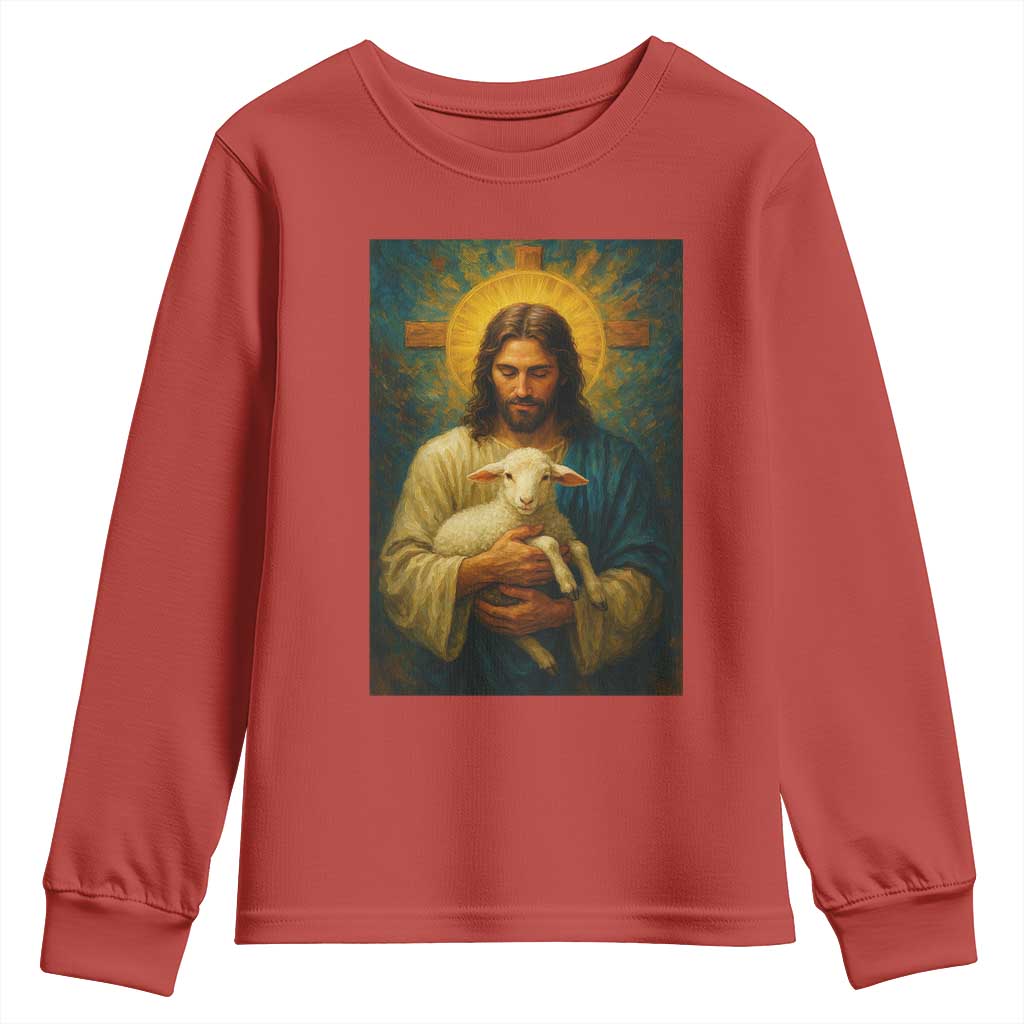 Jesus Christian Youth Sweatshirt Hug Lamb Faith Easter TS14 Red Print Your Wear
