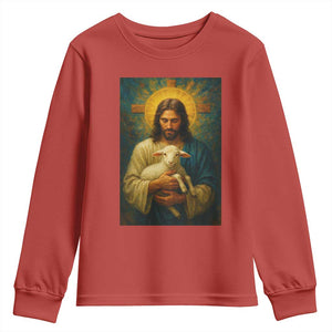 Jesus Christian Youth Sweatshirt Hug Lamb Faith Easter TS14 Red Print Your Wear